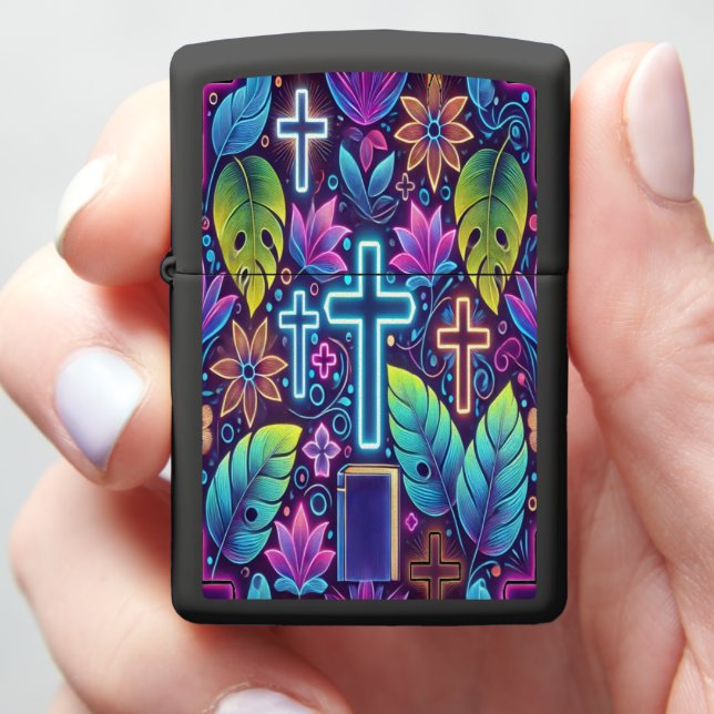 Tropical Crosses and Blooms Art b Zippo Lighter (In Hand)