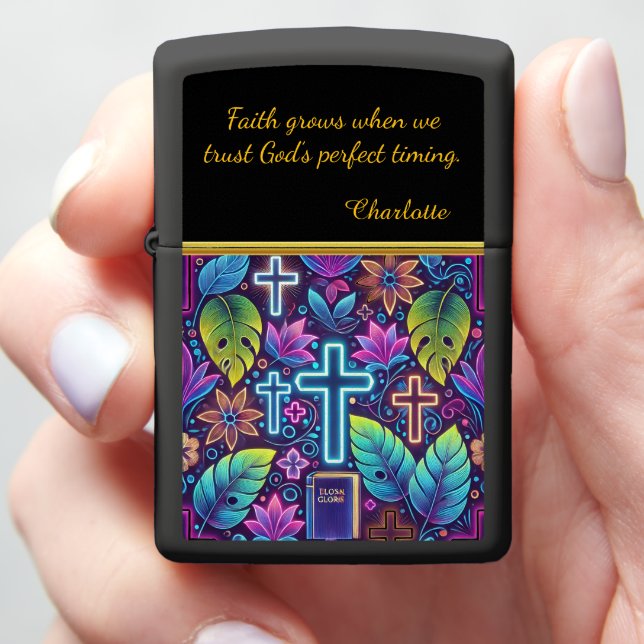 Tropical Crosses and Blooms Art Zippo Lighter (In Hand)