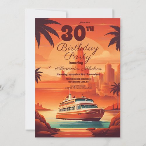 Tropical cruise ship Birthday Party Invitation