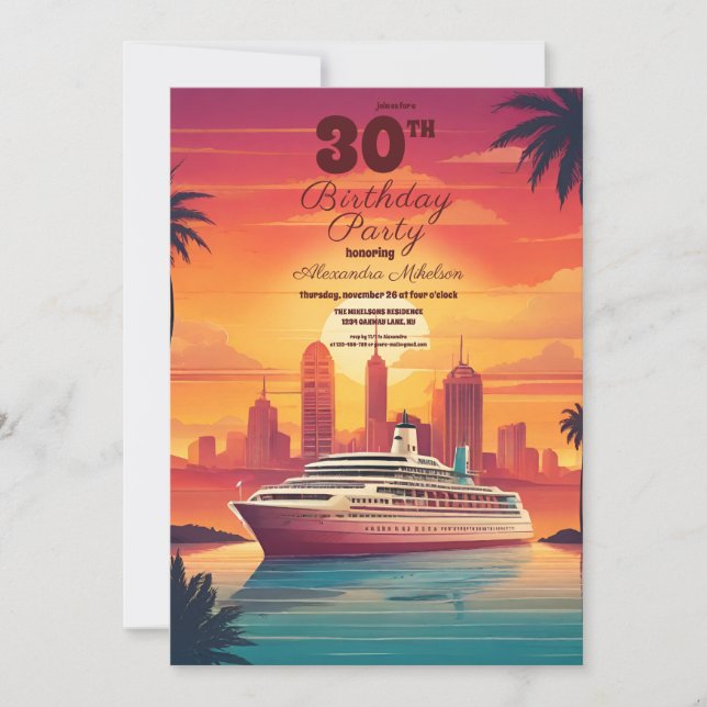 Tropical cruise ship destination Birthday Party Invitation (Front)