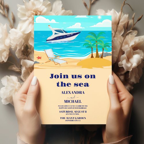 Tropical cruise ship wedding invitation