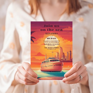 Tropical cruise ship wedding invitation