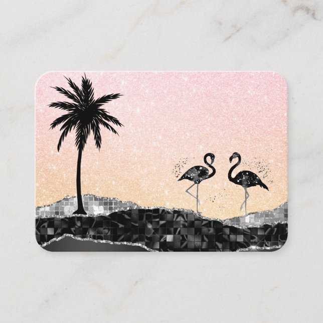 *~* Tropical Crystal Agate Palm Tree Flamingo Business Card (Front)