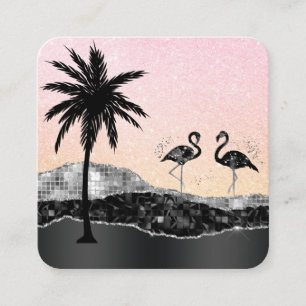 *~* Tropical Crystal Agate Palm Tree Flamingo Square Business Card