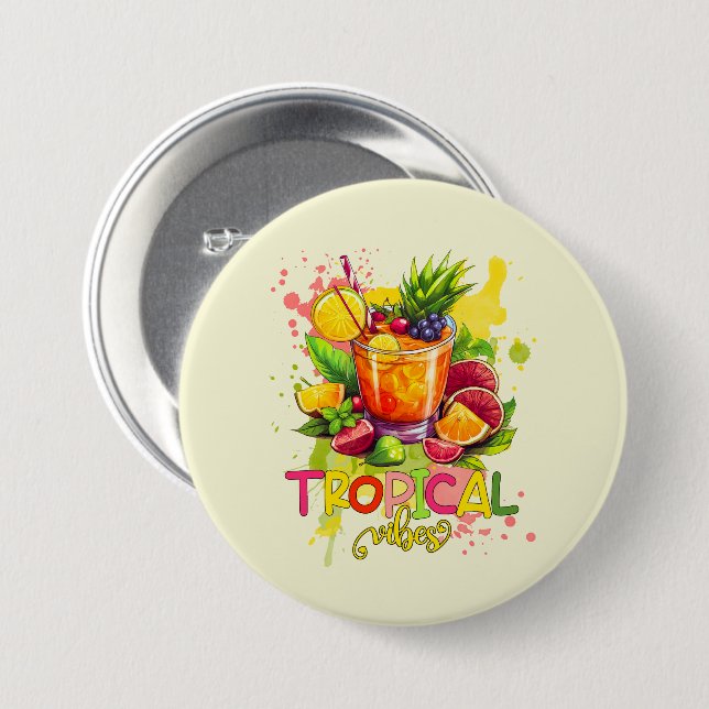 Tropical Cubes - Summer Vibes Watercolor Fruits Button (Front & Back)