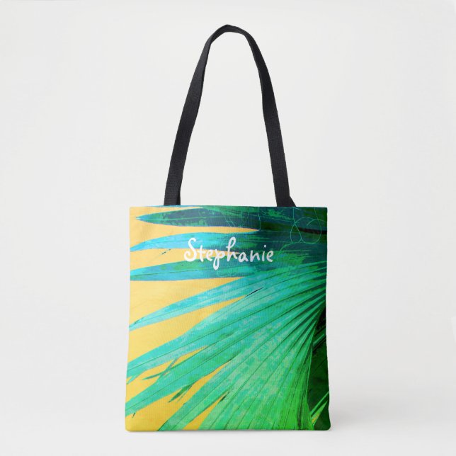 tropical custom personalized tote palm leaf design bag (Front)
