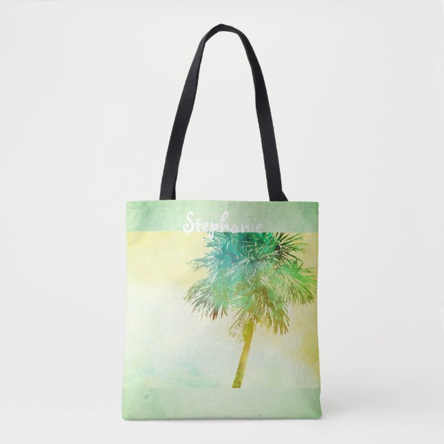 tropical custom personalized tote palm trees bag (Front)