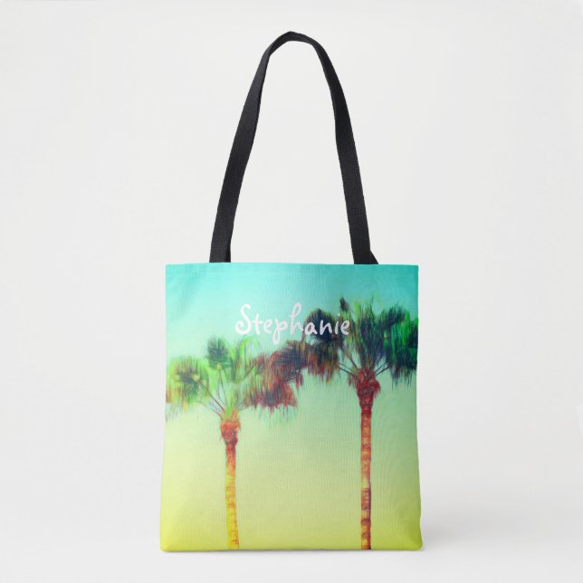 tropical custom personalized tote palm trees bag (Front)