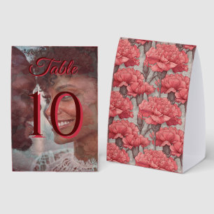 Tropical Custom Pink Carnation Petal Barn Wedding Paper Table Tent