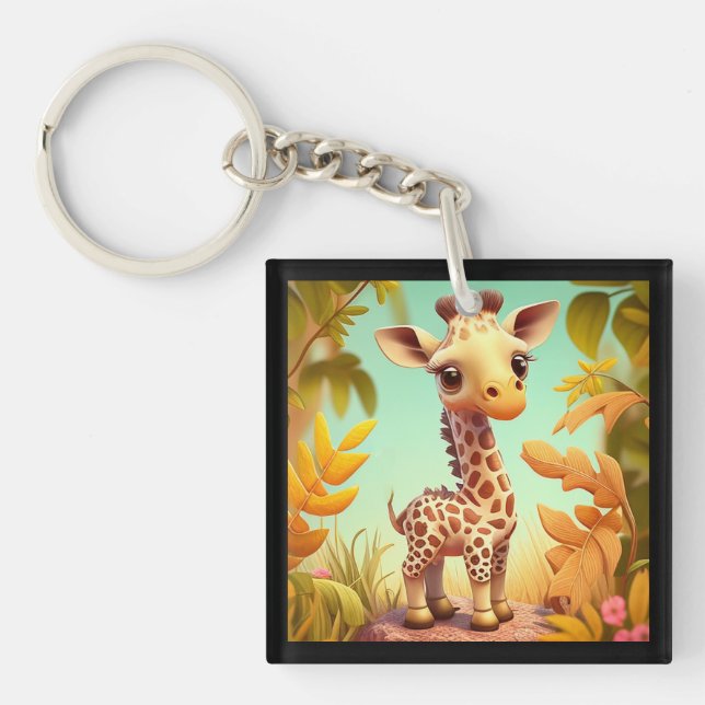 Tropical Cute Baby Giraffe Cartoon-37560 Keychain (Front)