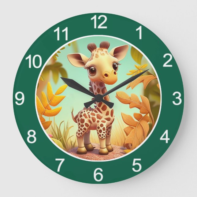 Tropical Cute Baby Giraffe Cartoon-37560 Large Clock (Front)