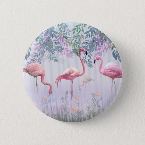Tropical Cute Family Pink Flamingos Button