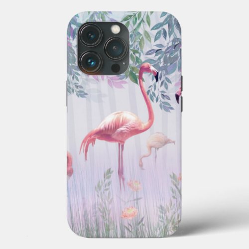 Tropical Cute Family Pink Flamingos iPhone 13 Pro Case