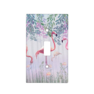 Tropical Cute Family Pink Flamingos Light Switch Cover