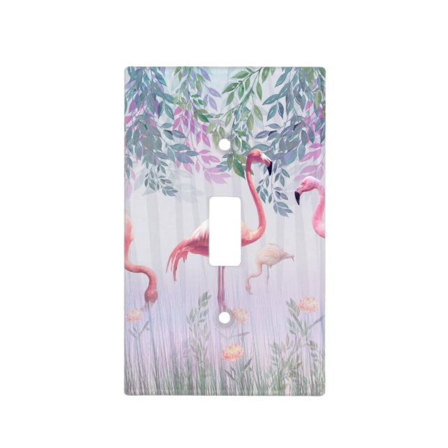 Tropical Cute Family Pink Flamingos Light Switch Cover (Front)