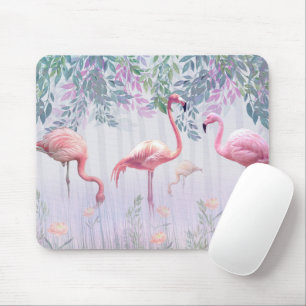Tropical Cute Family Pink Flamingos Mouse Pad