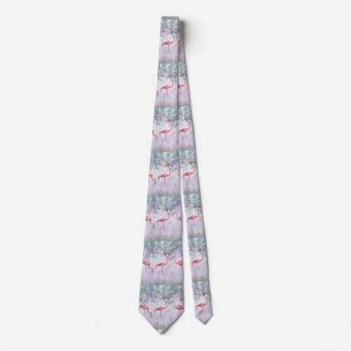 Tropical Cute Family Pink Flamingos Neck Tie