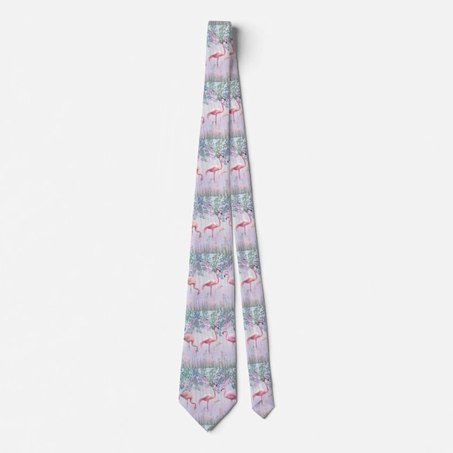 Tropical Cute Family Pink Flamingos Neck Tie (Front)