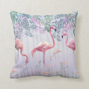 Tropical Cute Family Pink Flamingos Throw Pillow