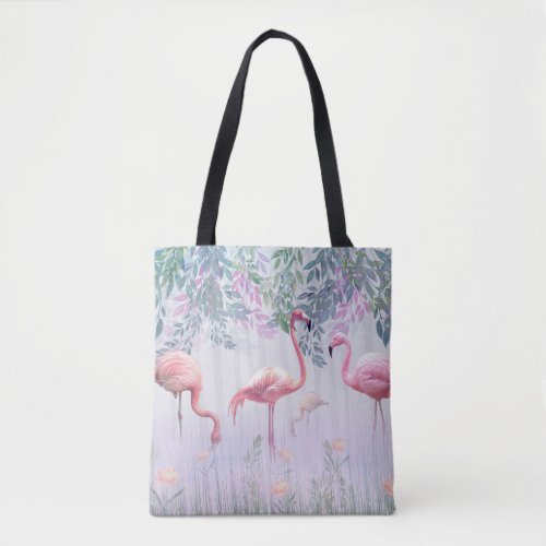 Tropical Cute Family Pink Flamingos Tote Bag
