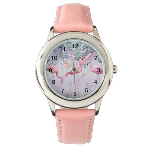 Tropical Cute Family Pink Flamingos Watch