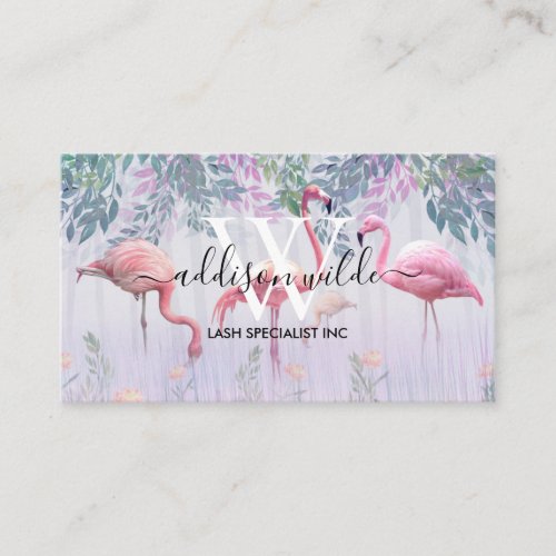 Tropical Cute Family Pink Flamingos  Watercolor  Business Card