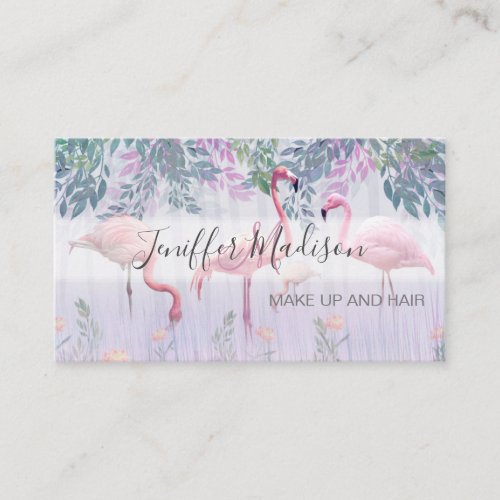 Tropical Cute Family Pink Flamingos  Watercolor   Business Card