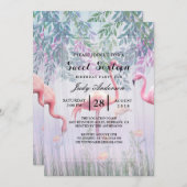 Tropical Cute Family Pink Flamingos  Watercolor.   Invitation (Front/Back)