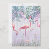 Tropical Cute Family Pink Flamingos  Watercolor.   Invitation (Back)