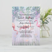 Tropical Cute Family Pink Flamingos  Watercolor.   Invitation (Standing Front)