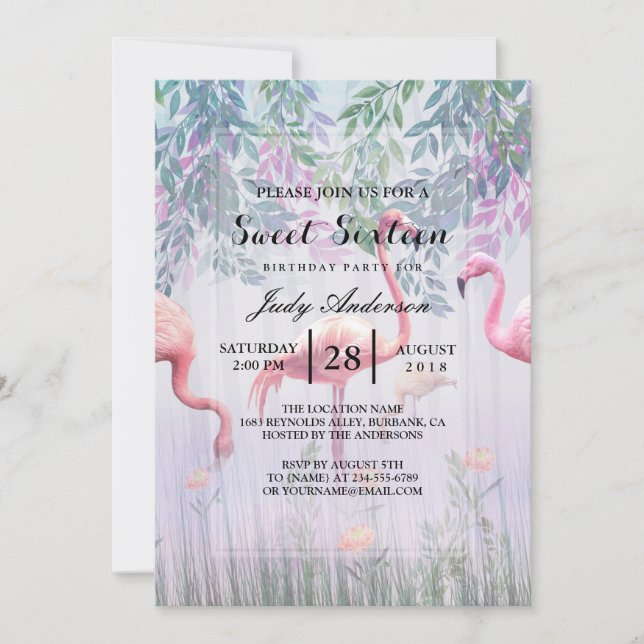 Tropical Cute Family Pink Flamingos  Watercolor.   Invitation (Front)