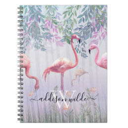Tropical Cute Family Pink Flamingos  Watercolor.   Notebook
