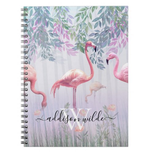 Tropical Cute Family Pink Flamingos  Watercolor   Notebook