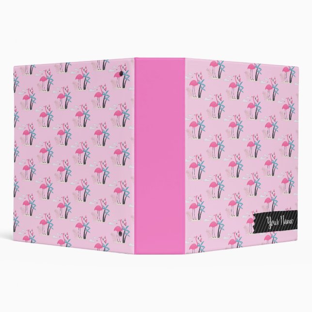 Tropical Cute funny flamingo watercolor pattern 3  Ring Binder (Background)