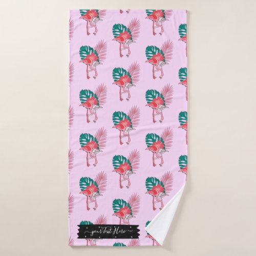 Tropical Cute funny flamingo watercolor pattern Ba Bath Towel