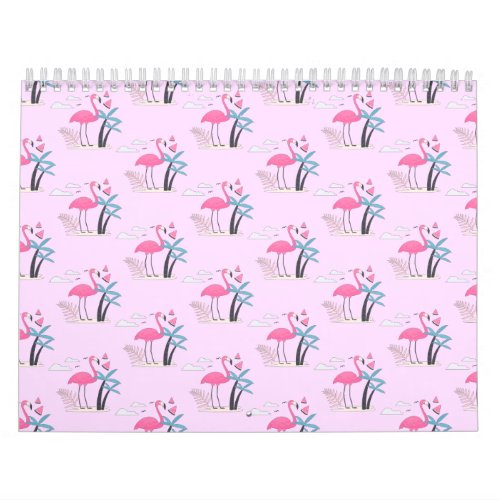 Tropical Cute funny flamingo watercolor pattern Calendar
