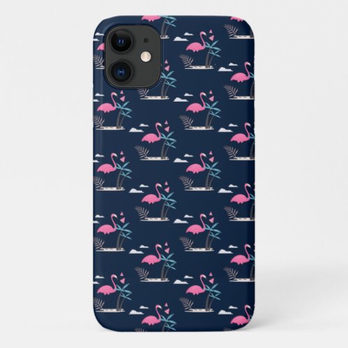 Tropical Cute funny flamingo watercolor pattern iPhone 11 Case