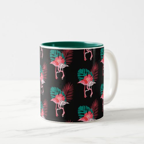Tropical Cute funny flamingo watercolor pattern Tw Two_Tone Coffee Mug