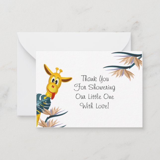 Tropical Cute Giraffe Baby Shower Thank You Card (Front)