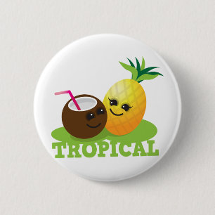 TROPICAL cute Kawaii Coconut and pineapple Button