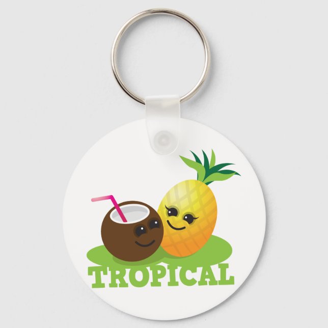 TROPICAL cute Kawaii Coconut and pineapple Keychain (Front)