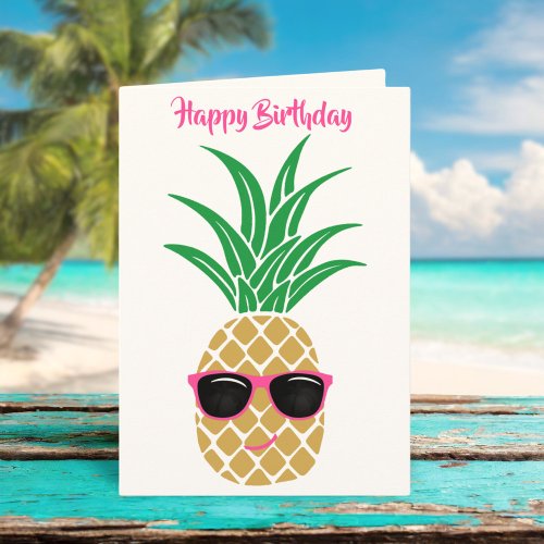 Tropical Cute Pineapple Sunglasses Birthday Card