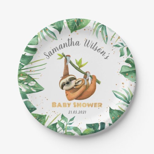 Tropical Cute Sloth Baby Shower  Paper Plates