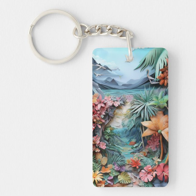 Tropical £d style collage keychain (Front)