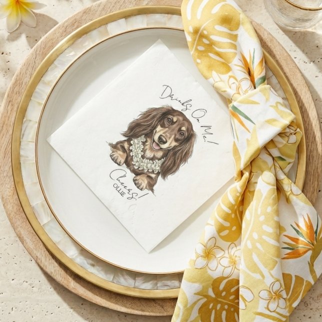 Tropical Dachshund Wedding Drinks On Me Napkins (Tropical Dachshund Wedding Drinks On Me Napkins)