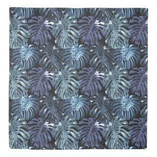 Tropical Dark Blue Black Jungle Leaves Duvet Cover