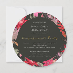Tropical Dark Boho Red Floral Engagement Invite
