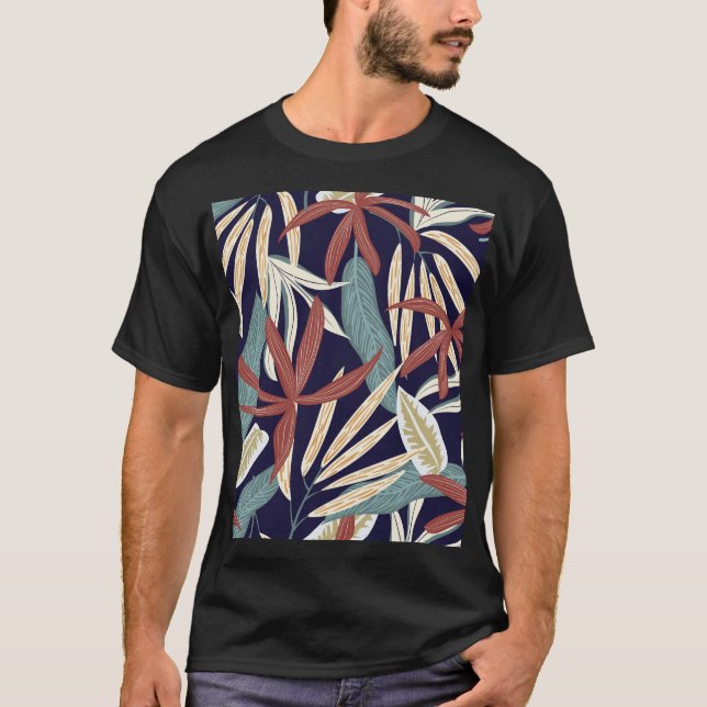 Tropical Dark: Creative Plant Print T-Shirt (Front)
