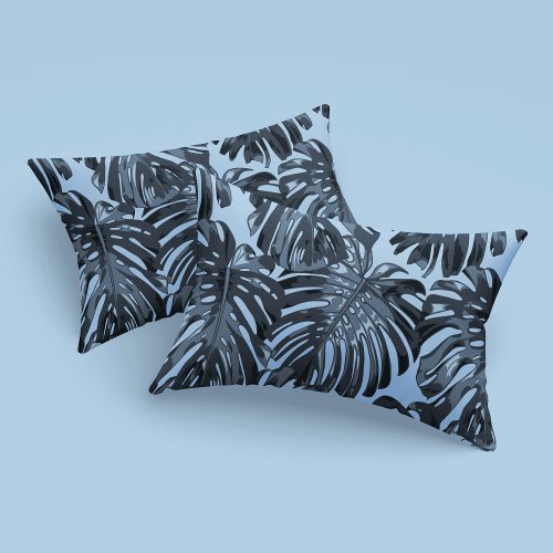 Tropical Dark Gray Blue Monstera Jungle Leaves Pillow Case