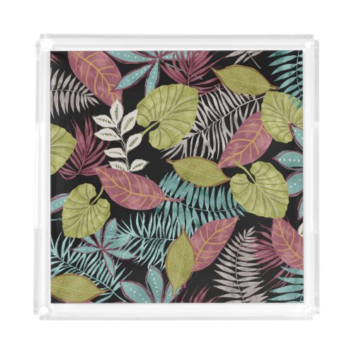 Tropical Dark Leaves Textile Pattern Design Acrylic Tray